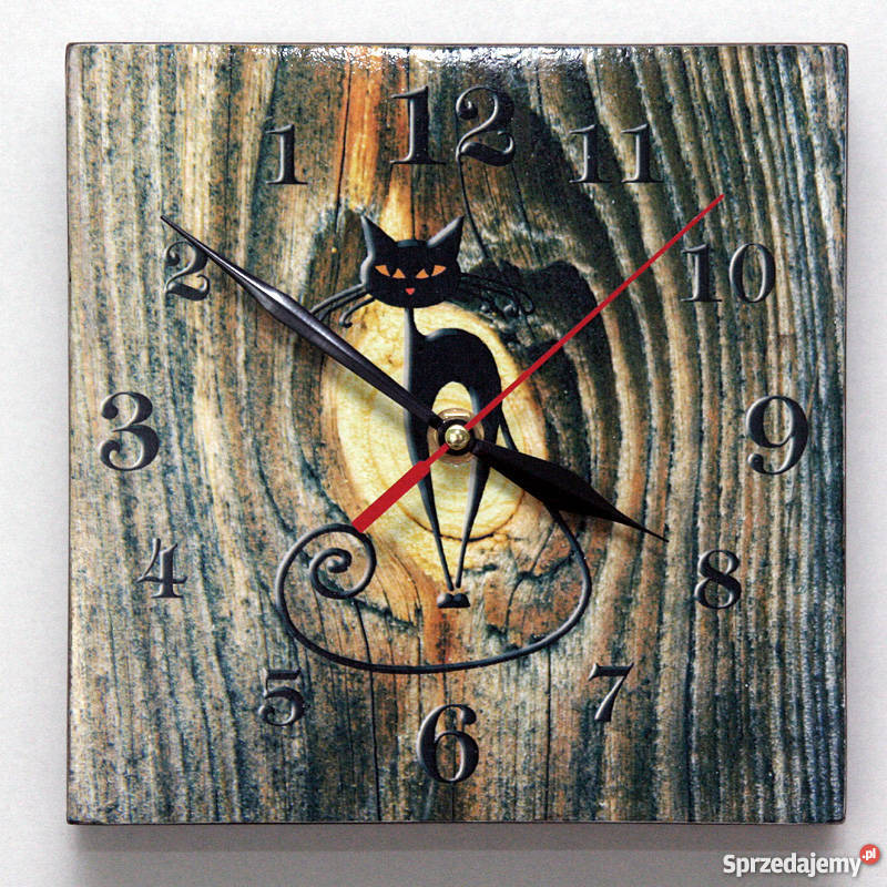 Zegar tryptyk wsteczny z motywem kota Kościerzyna