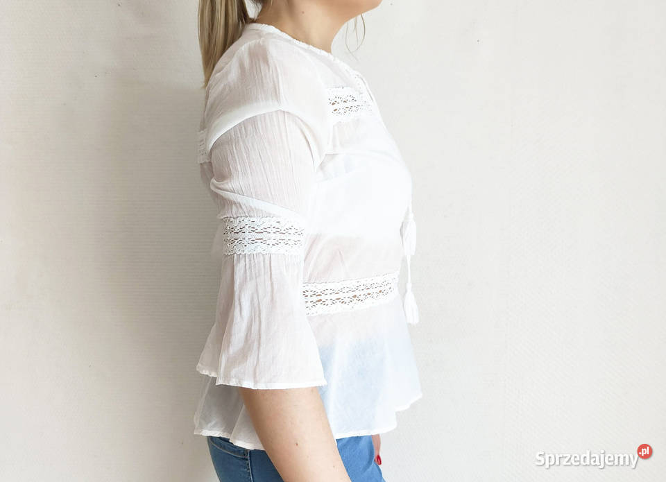 Lekka biała bluzka boho XS 34 bohemian bawełna Szczecin