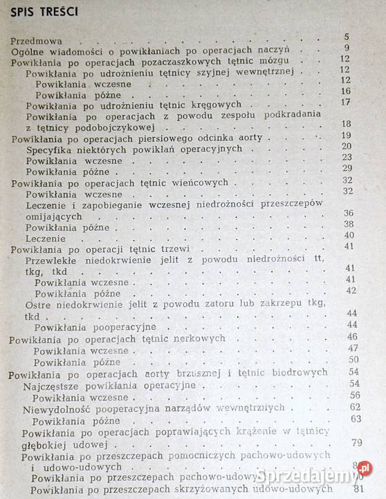 Powikłania operacjach naczyń krwionośnych H Pozostałe sprzedam
