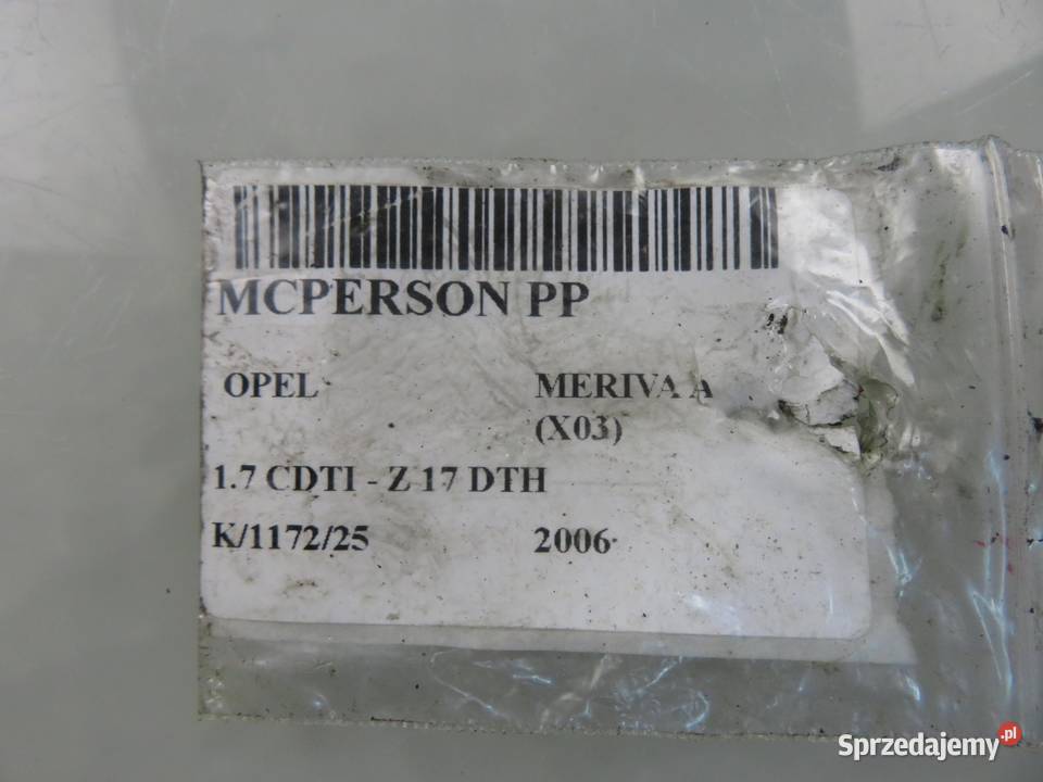 MCPERSON PRAWY PRZEDNI OPEL MERIVA A 17 CDTI osobowe sprzedam