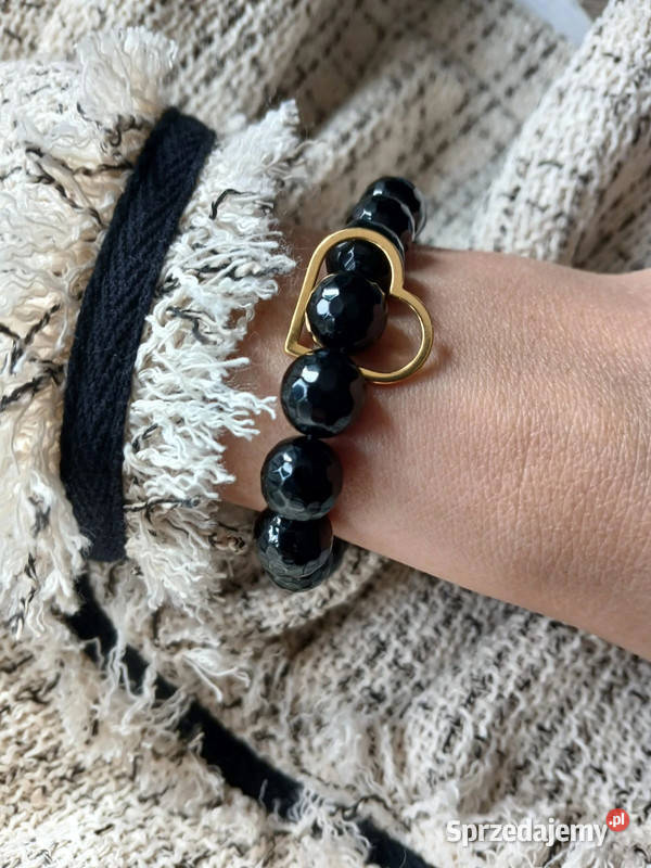 Bransoletka z Onyksu fasetowanego 10mm z sercem Kielce