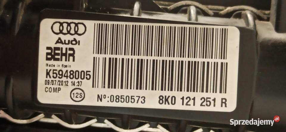AUDI A5 8T WENTYLATOR CHŁODNICE 20B 8K0959501G osobowe Chłodnie wody Układ chłodzenia dolnośląskie