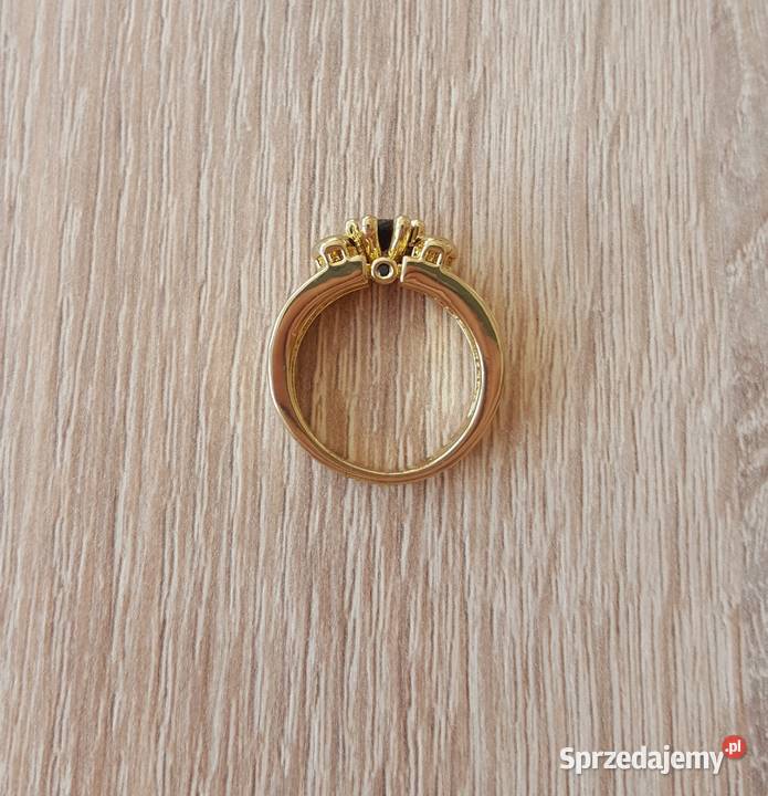 Nowy pierscionek zloty korol czarne cyrkonia Szczecin