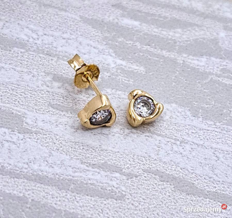 Kolczyki Złote pr333 z jednym kamieniem sztyft Kolczyki