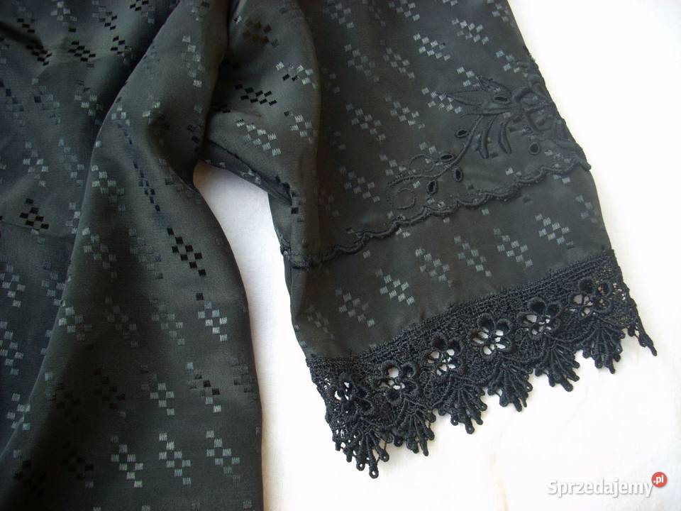 Elegancka Czarna Koszula Hafty Bufki 44 46