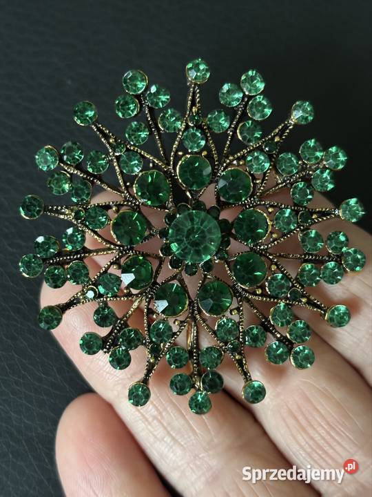 Broszka gwiazda kwiat zielona kryształki ozdoba Kraków