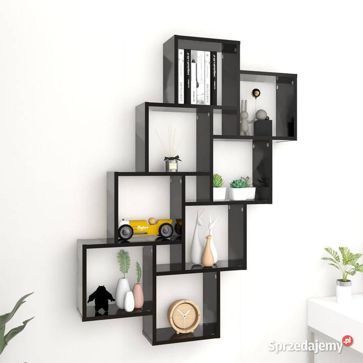 Półka ścienna w formie kostek czarna 90x15x119 Warszawa