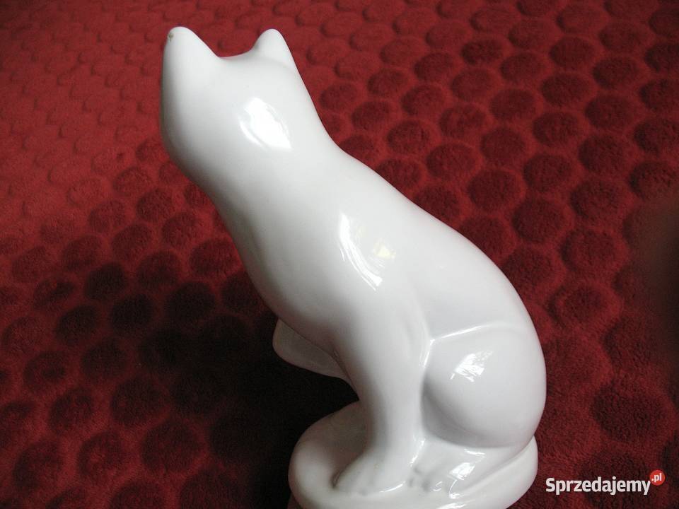 Kot biały duży z zielonymi oczami Porcelana 18 x Siedlce
