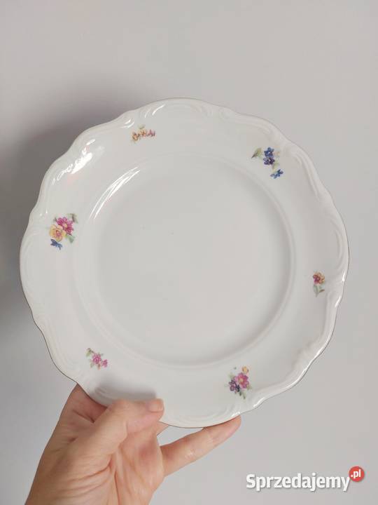 talerze porcelana Wałbrzych PRL kwiaty złocone wielkopolskie Poznań