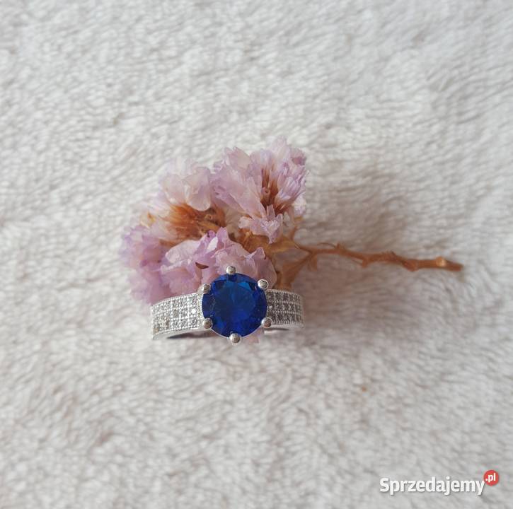 Nowy pierścionek srebrny kolor niebieska Pierścionki Szczecin