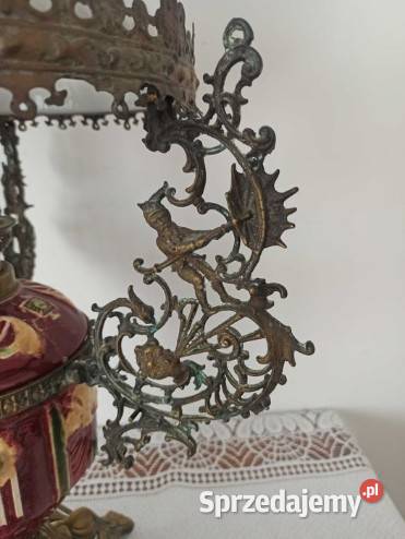 Lampa naftowa XIX w Francja majolika wielkopolskie Budzyń