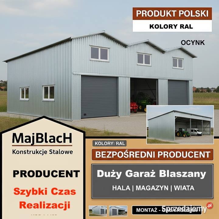 A164Wielostanowiskowy Garaż Blaszany z Bramami wielkopolskie