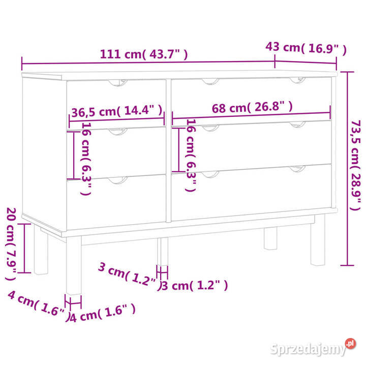 Szafka z szufladami OTTA 111x43x735 lite drewno mazowieckie Warszawa