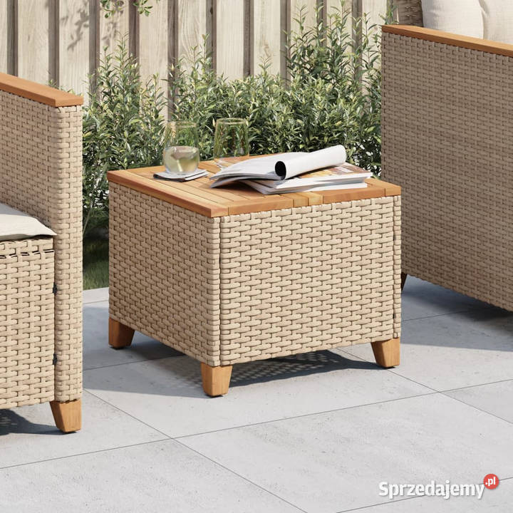 Stolik ogrodowy beżowy 45x45x37 polirattan i