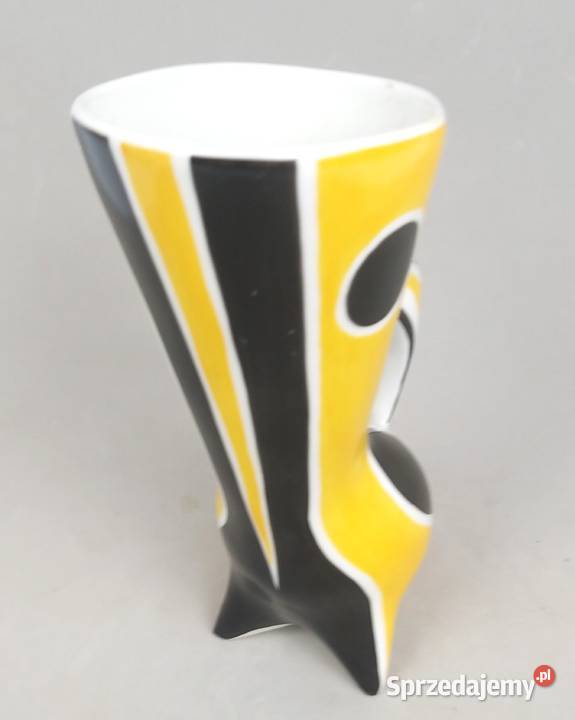 Look Wazonik kot żółto czarny JTrk Zsolnay lata Porcelana i szkło