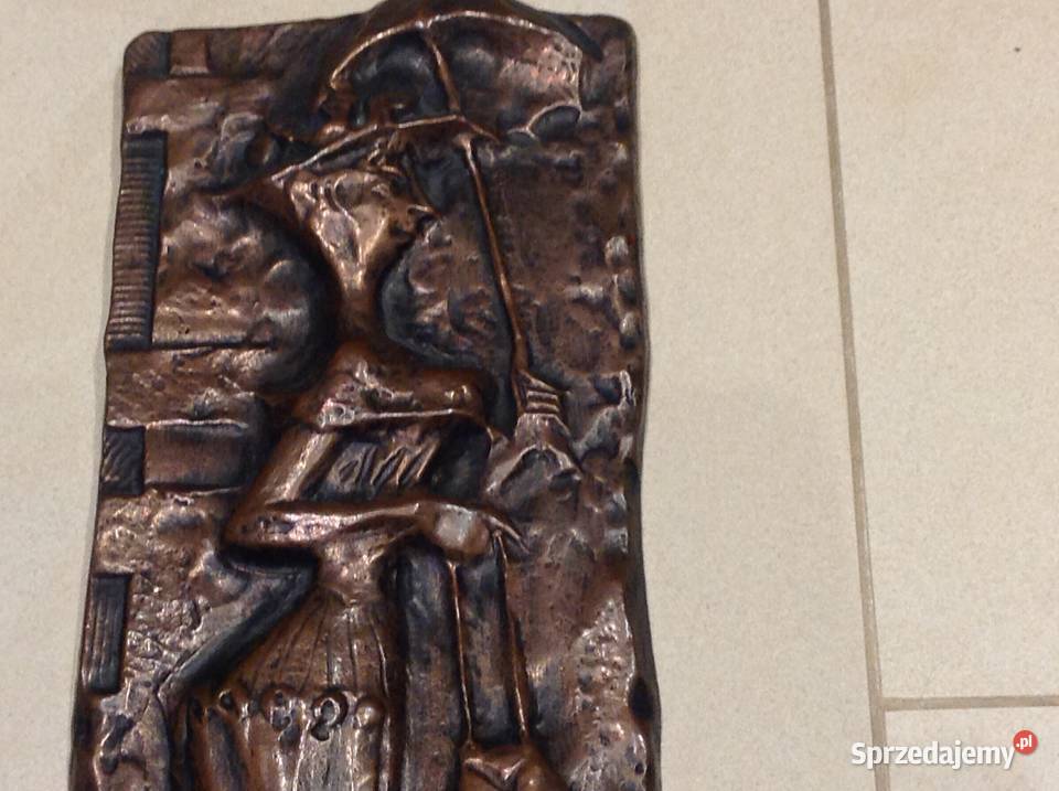 Stara Płaskorzeźba Miedziana Sygnowana Nowa Sól