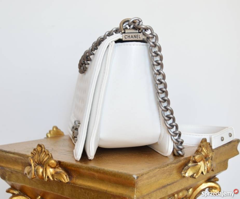 DUŻA CHANEL BOY JUMBO BIAŁA PIKOWANA ŁAŃCUCH Bydgoszcz