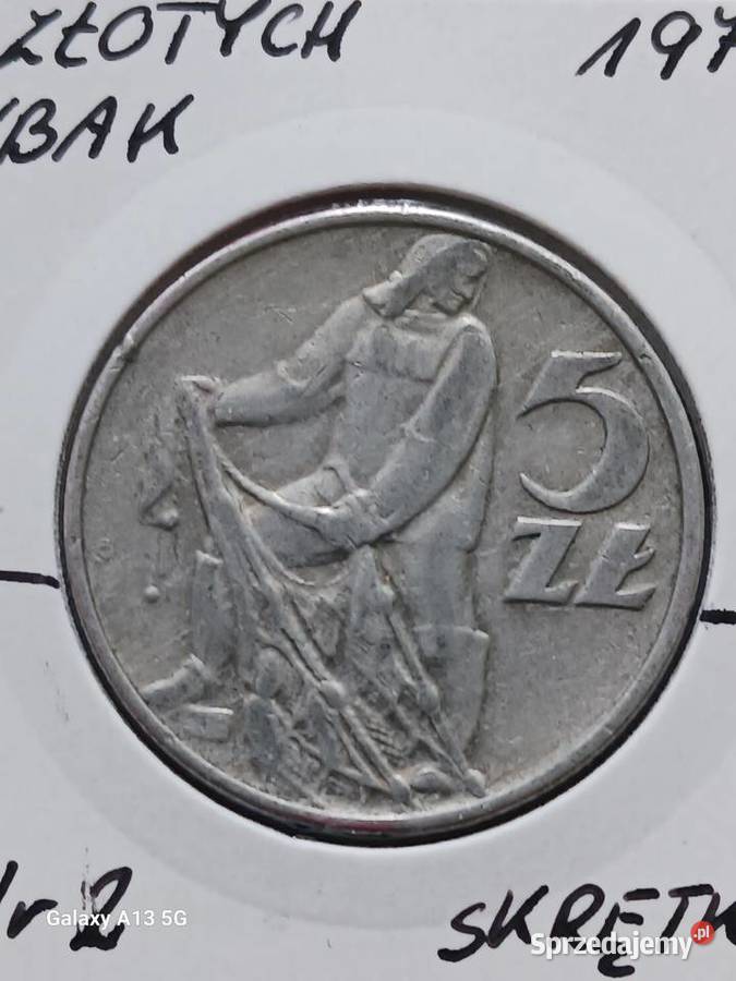 5 Złotych Rybak 1974 r 2 Skrętka piękny stan Konin