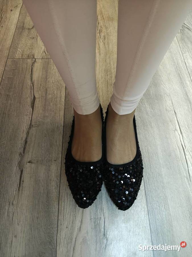 4243 Czarne cekinowe baleriny wieczorowe NOWE Kraków