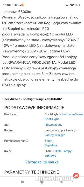 Lampa ledowa energooszczędna Warszawa sprzedam