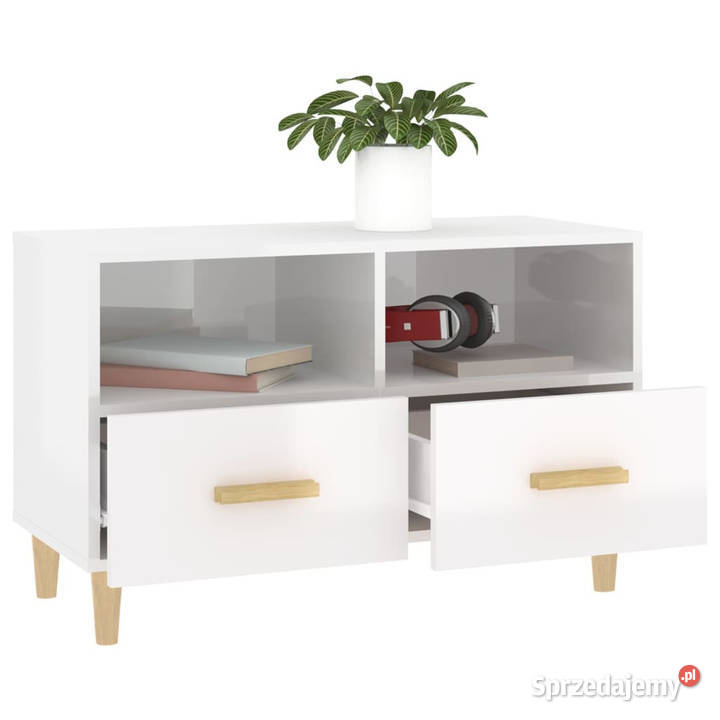 Szafka pod TV biała wysoki połysk 80x36x50