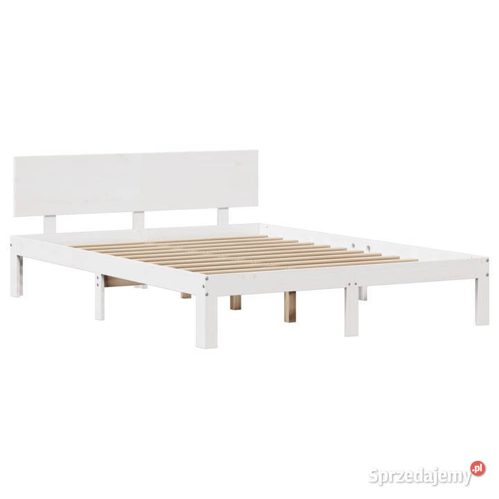 Rama łóżka z wezgłowiem biała lite drewno 211cm