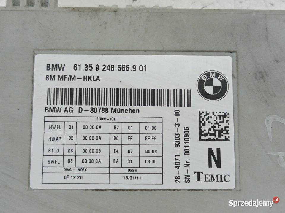 MODUŁ FOTELA 9248566 Bmw Seria 5 VI 2010 F071011