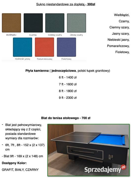 stół bilardowy Wiktor 8 ft z akcesoriami na sprzedam
