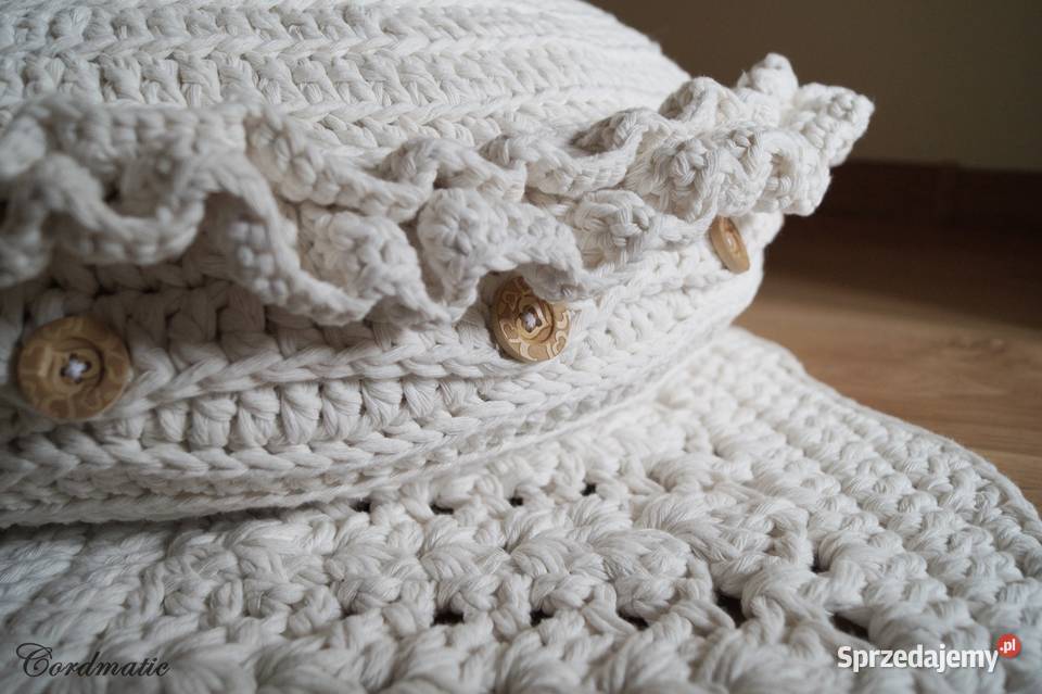 Duża szydełkowa poduszka pufa Bawełna Handmade kujawsko-pomorskie Brodnica sprzedam