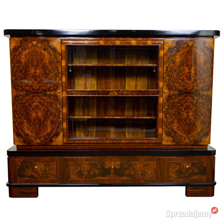 Biblioteka art deco orzech połysk politura stara Swarzędz