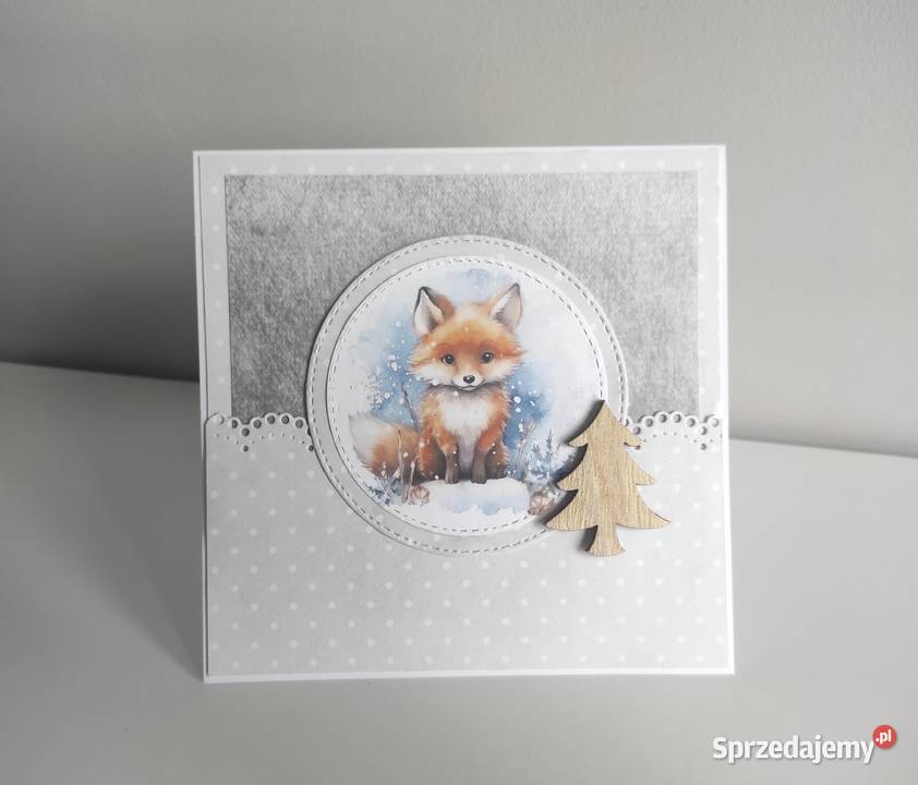 Kartka ręcznie robiona zimowa świąteczna z lisem Łódź sprzedam