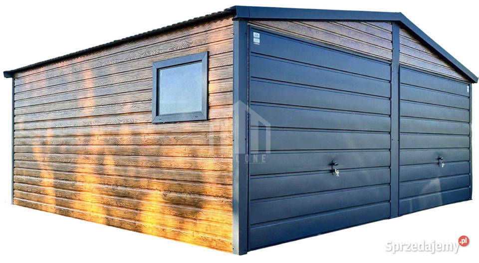 Garaż blaszany 6x5m 2x brama uchylna okno