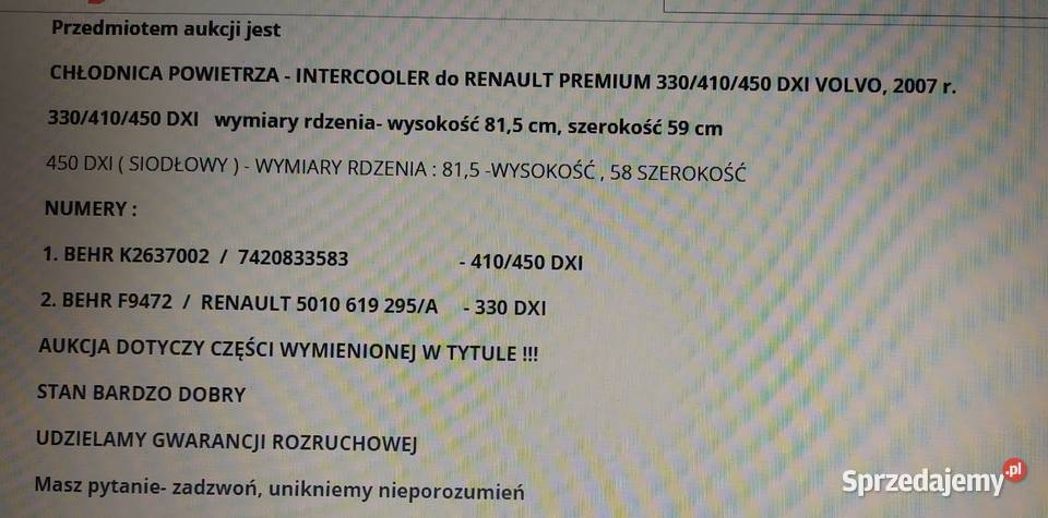 RENAULT PREMIUM MAGNUM DXI intercooler Siemiatycze