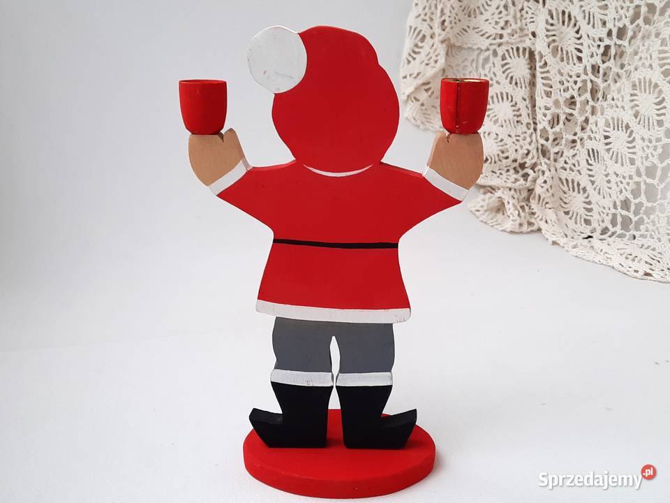 Stary drewniany świecznik Szwecja Rękodzieło Łódź