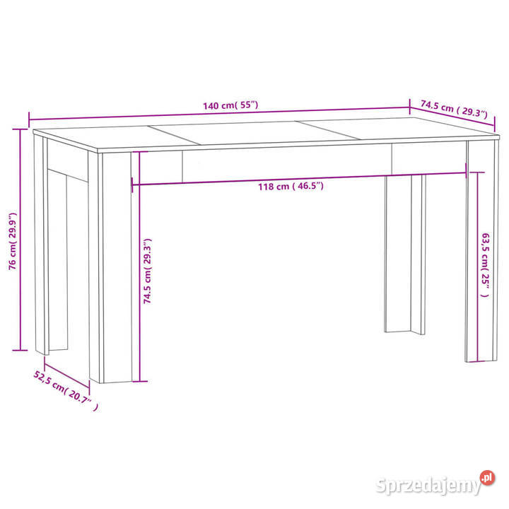 Stół jadalniany biały 140x745x76 materiał Warszawa