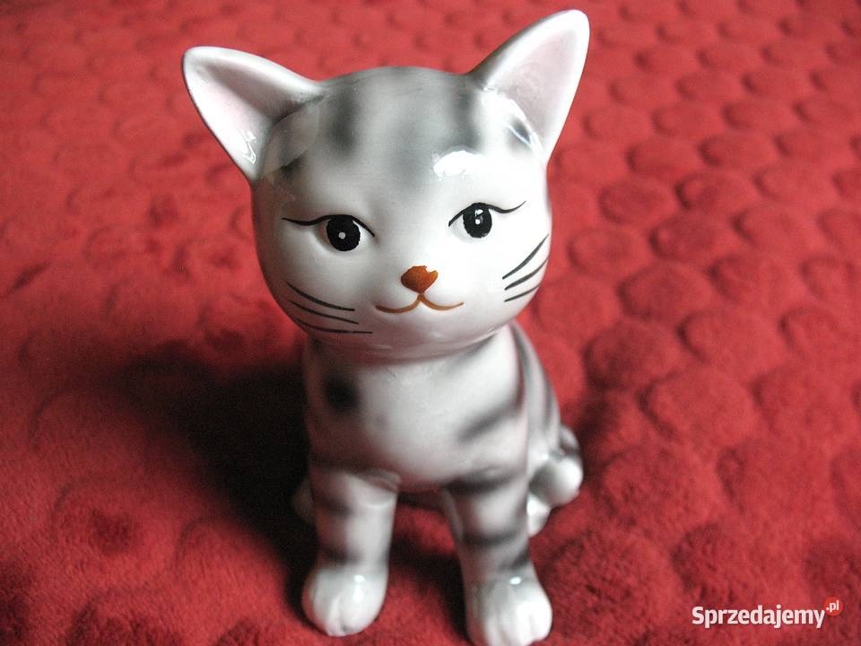 KOT pręgowany 14 x 11 x 8 Figurka z porcelany szary mazowieckie Siedlce