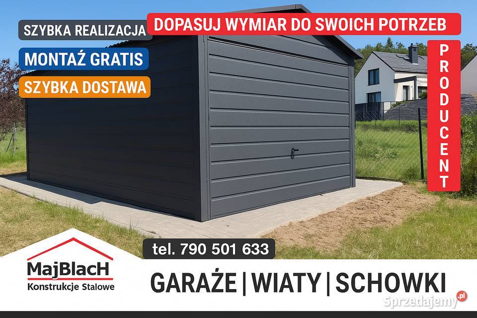 Grafitowy Mały Garaż Blaszany Wiatka Schowek 12m2 Mińsk Mazowiecki