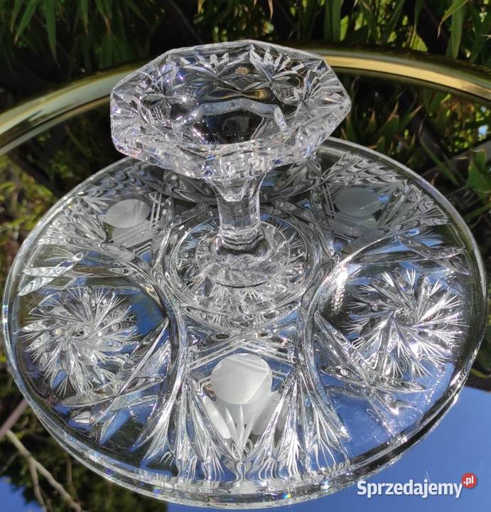 ELEGANCKA PATERA TORTOWNICA Z GRUBEGO KRYSZTAŁU łódzkie Pabianice
