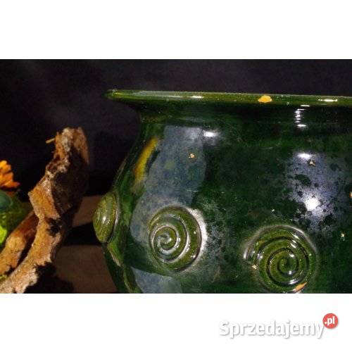 Ceramiczna donica osłonka zielona ręcznie sprzedam