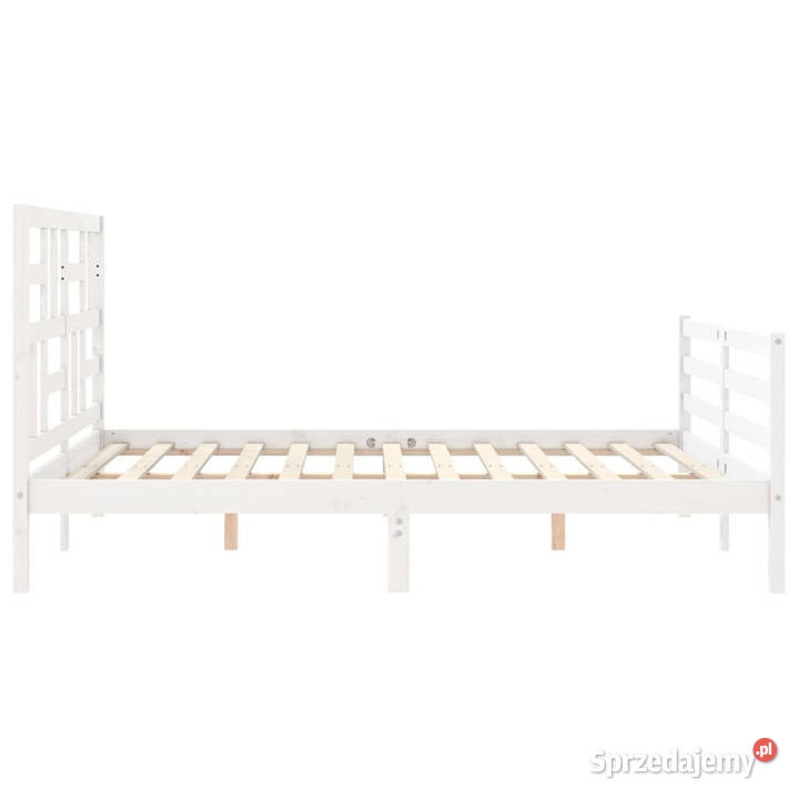 Rama łóżka z wezgłowiem biała lite drewno 205cm Łóżka