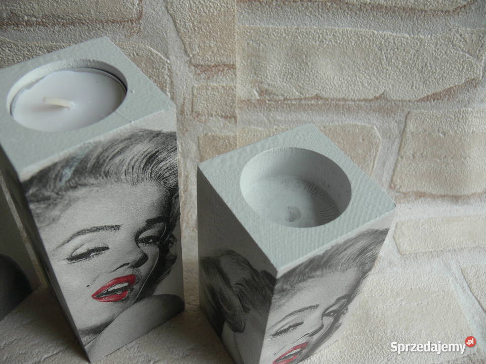 Komplet 3 świeczniki szkatułka decoupage Marilyn mazowieckie Halinów