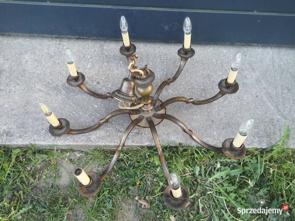 Duży żyrandol mosiężny 8ramienny Aleksandrów Łódzki