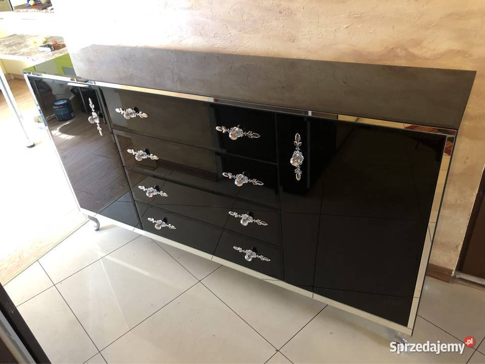 Komoda czarna lustrzana glamour lustro okazja Kępno