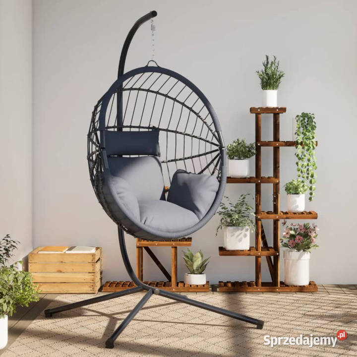 Wiszące krzesło kokon ze stojakiem szare rattan mazowieckie Warszawa