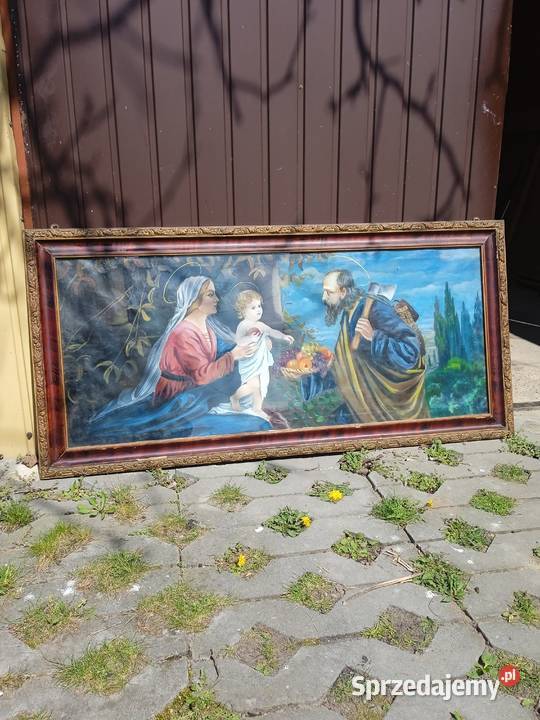 Przedwojenny oleodruk Św Rodzina Antyki Żabno