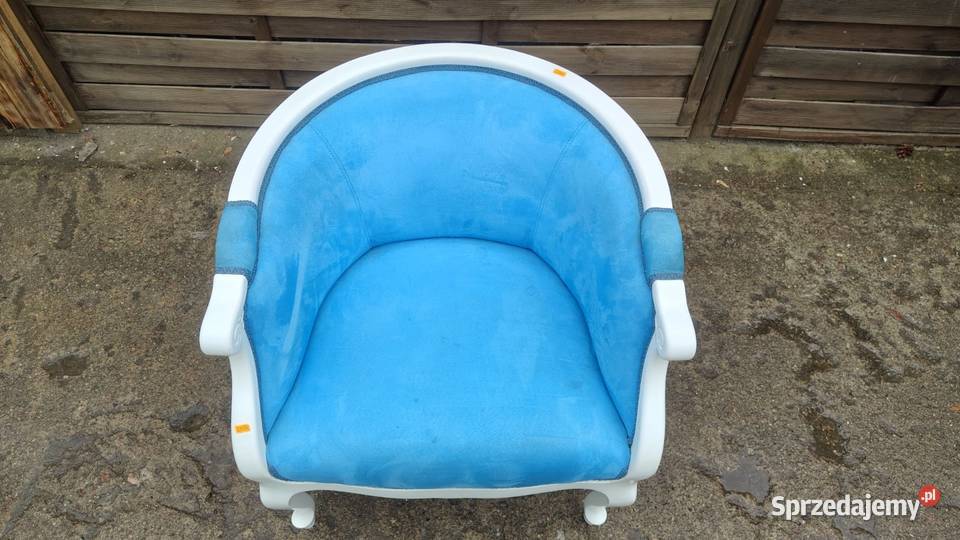 Fotel niebieski drewniany stelaż ludwikowski Warszawa