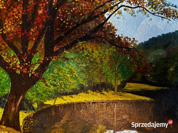 Piękny obraz w złotej ramie jesień rama złota lubuskie Siedlisko