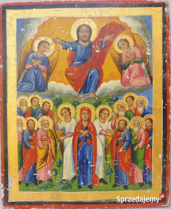 Ikona Tempera XIX w Oryginal Duża 40 x 33
