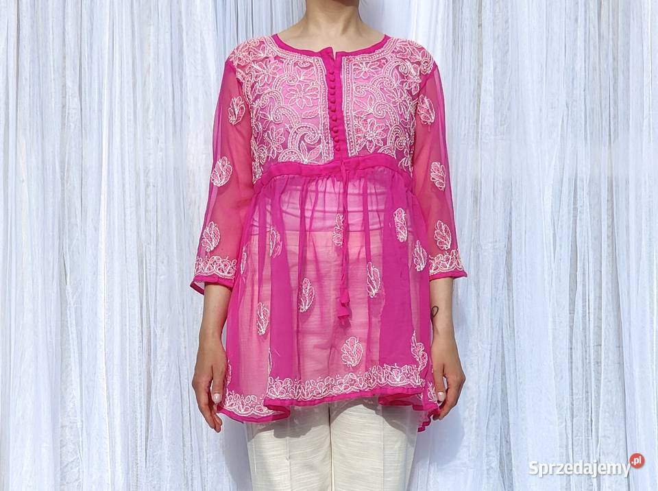 Bluzka tunika różowa róż S M haftowana etno boho