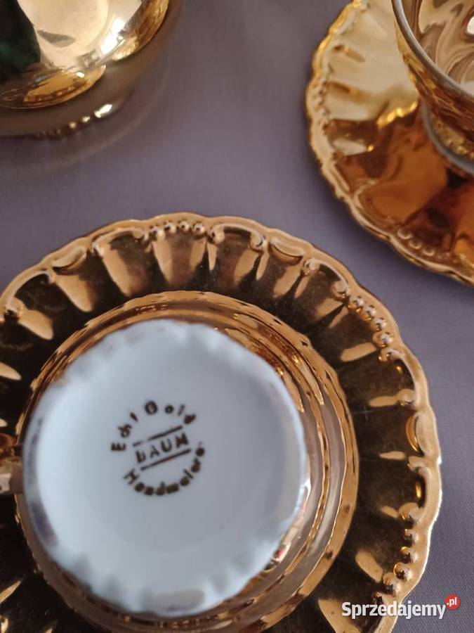 Porcelanowy pozłacany 8 częściowy serwis do kawy Porcelana i szkło dolnośląskie sprzedam